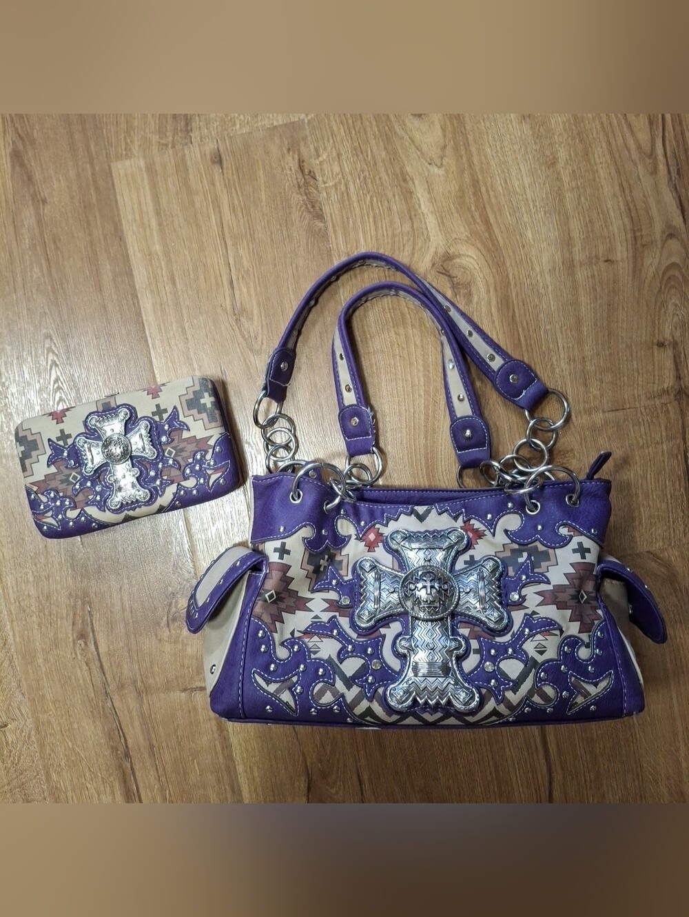 PURPLE LARGE CROSS - HANDBAG  - CONCEAL CARRY With Matching Purse